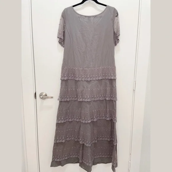 Gray Linen and Lace Sundance Ankle Length Dress - 12 - Picture 3 of 7